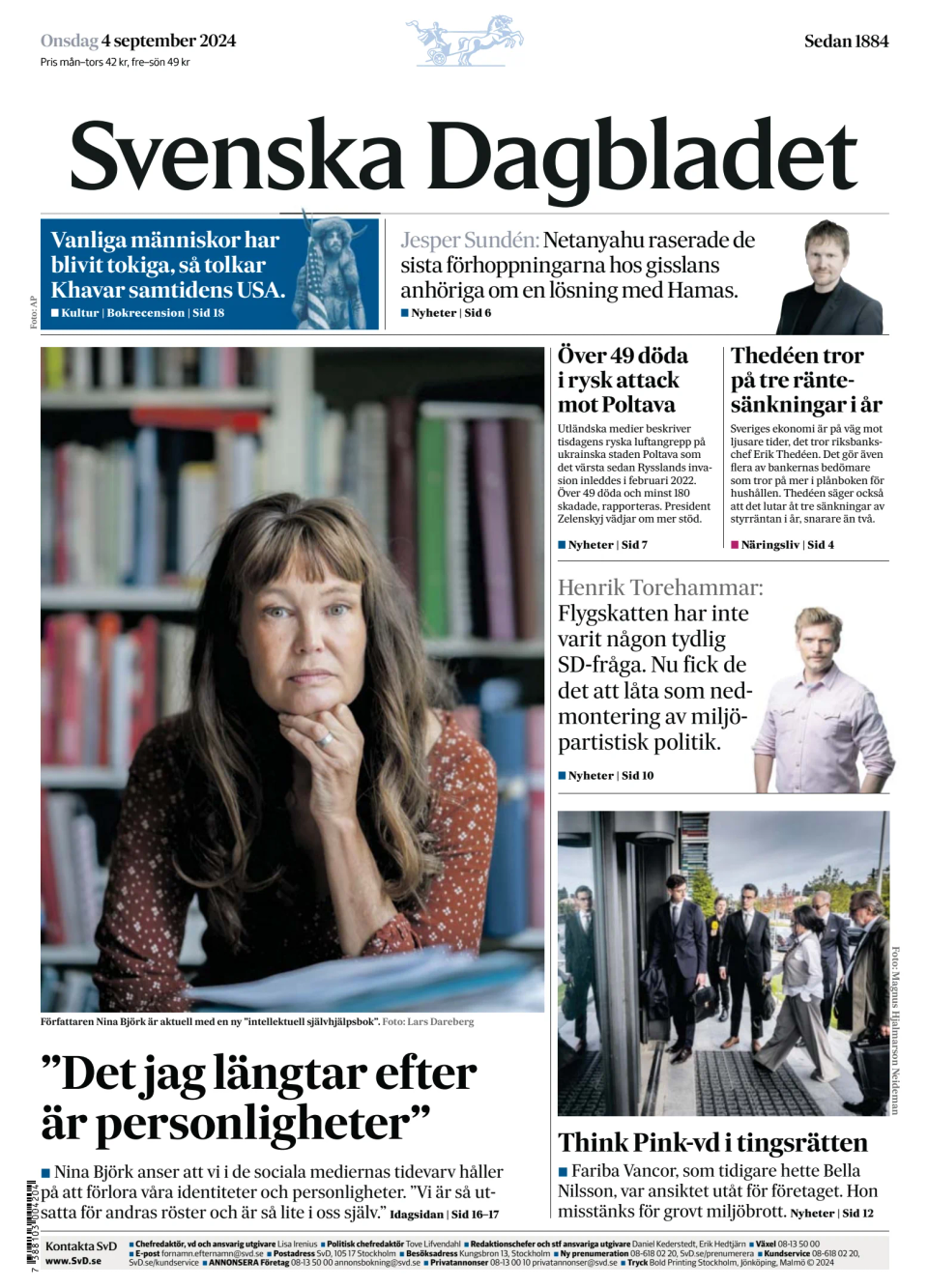 Prima-pagina-Svenska Dagbladet-edizione-di-oggi-20240904